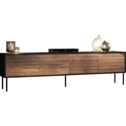 Garnero Arredamenti Mobile porta TV 200x60h cm 4 ante noce nero Wild Noce - Nero opaco Outlet
