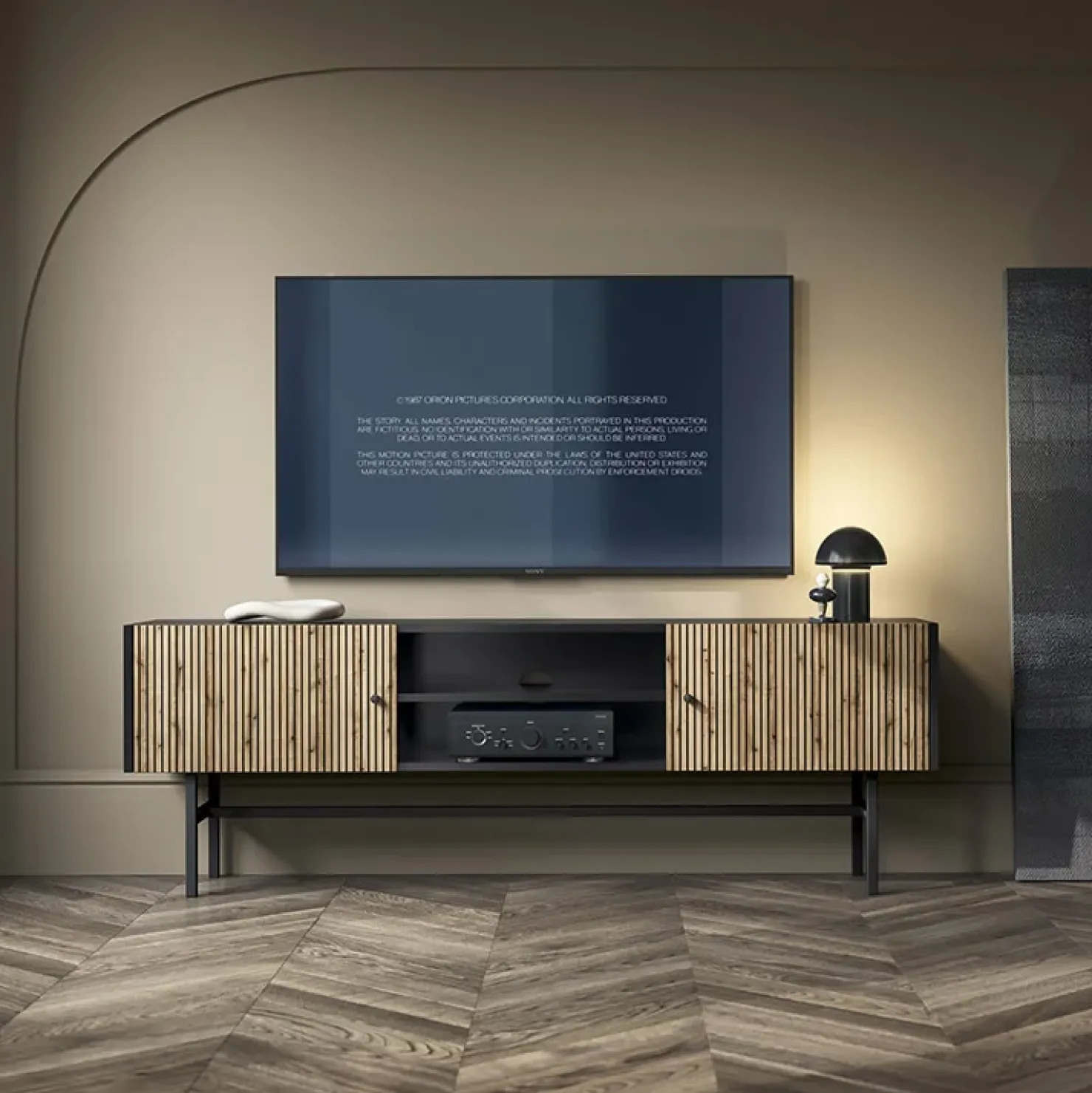 Garnero Arredamenti Mobile porta TV 155x52h cm 2 ante nero rovere cannettato Eterna Nero Opaco - Rovere Outlet