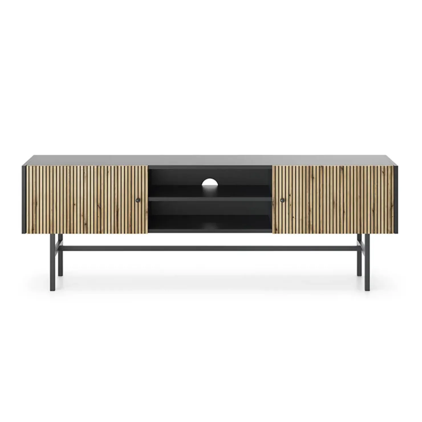 Garnero Arredamenti Mobile porta TV 155x52h cm 2 ante nero rovere cannettato Eterna Nero Opaco - Rovere Outlet