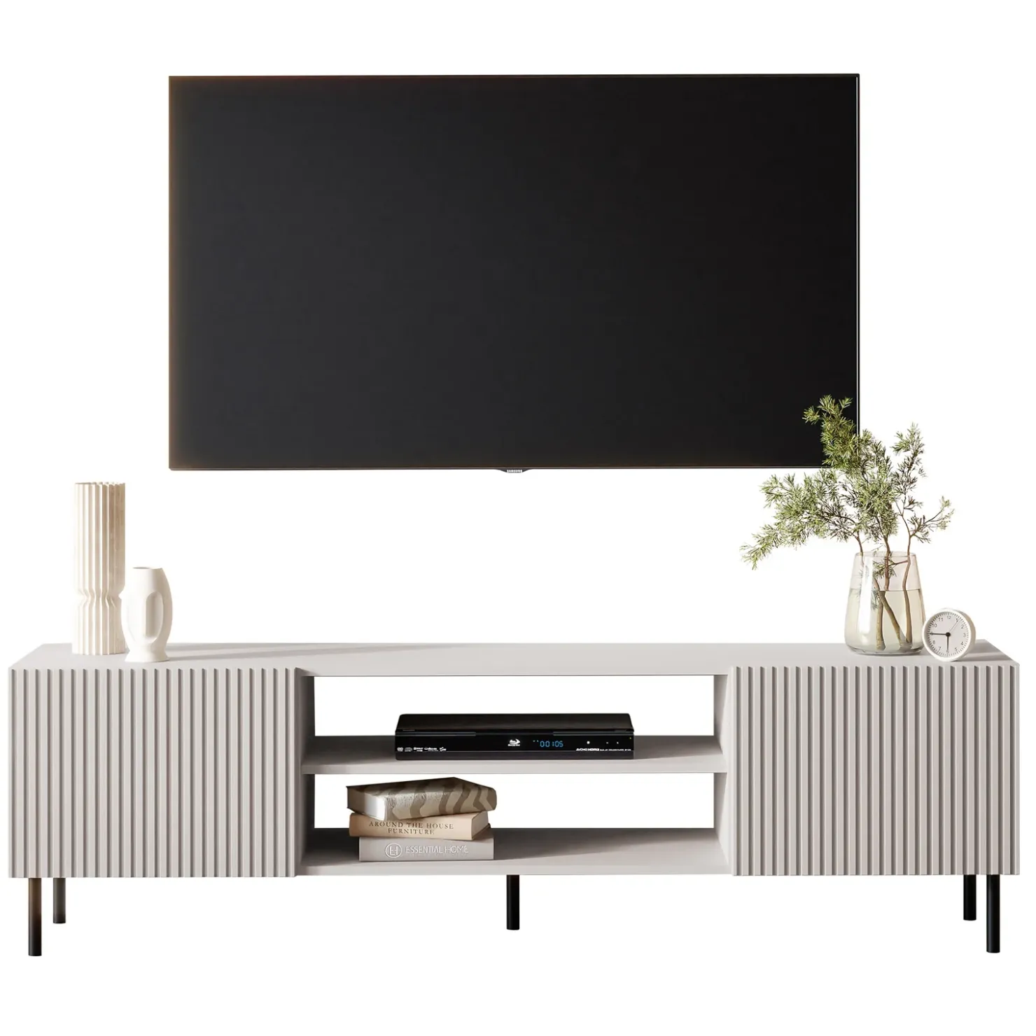 Garnero Arredamenti Mobile porta TV 181x53h cm 2 ante 2 vani con frontali cannettati beige Ziggy Outlet