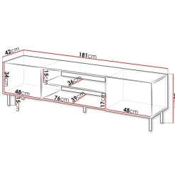 Garnero Arredamenti Mobile porta TV 181x53h cm 2 ante 2 vani con frontali cannettati beige Ziggy Outlet