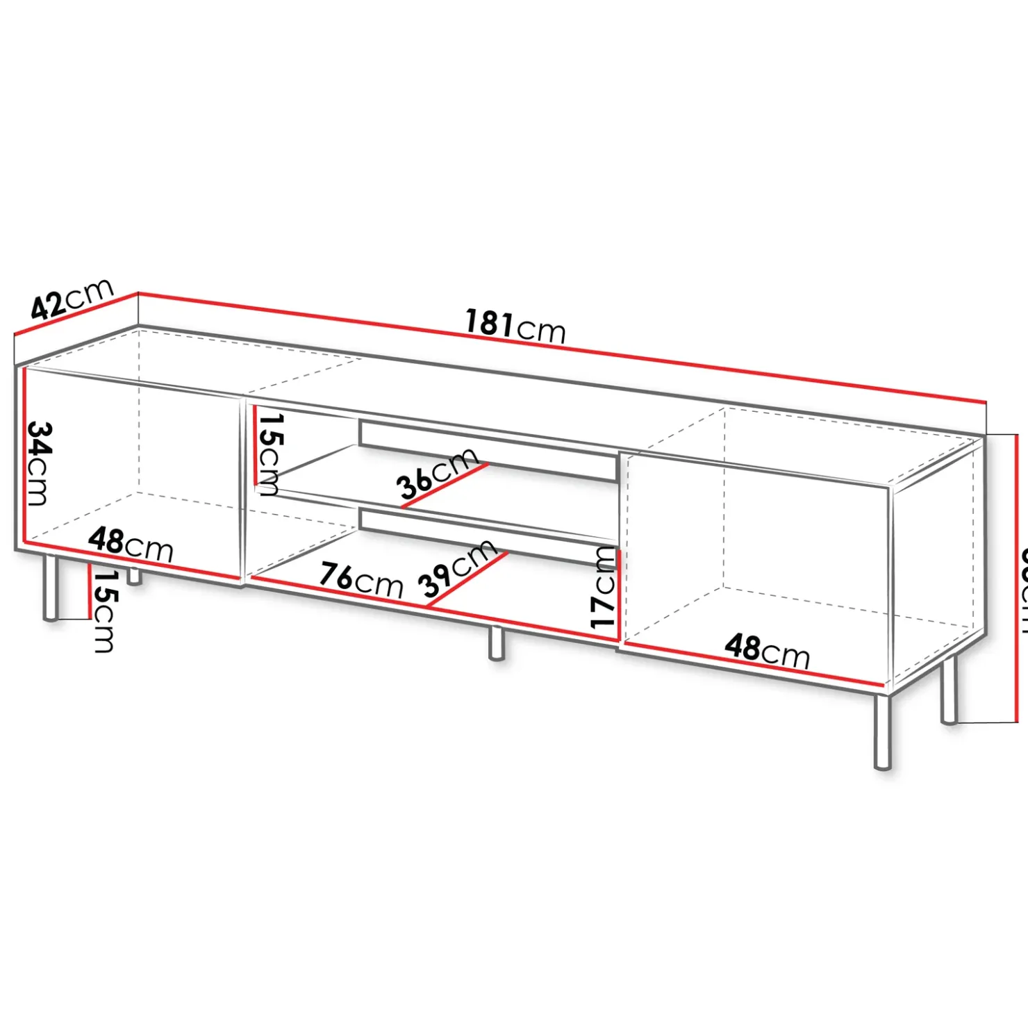 Garnero Arredamenti Mobile porta TV 181x53h cm 2 ante 2 vani con frontali cannettati beige Ziggy Outlet