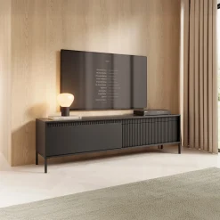 Garnero Arredamenti Mobile porta TV 187x54h cm 2 ante cannettato Ciar Nero Opaco Discount