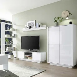 Garnero Arredamenti Mobile porta TV 139x44h cm 2 ante soggiorno bianco lucido Spirit