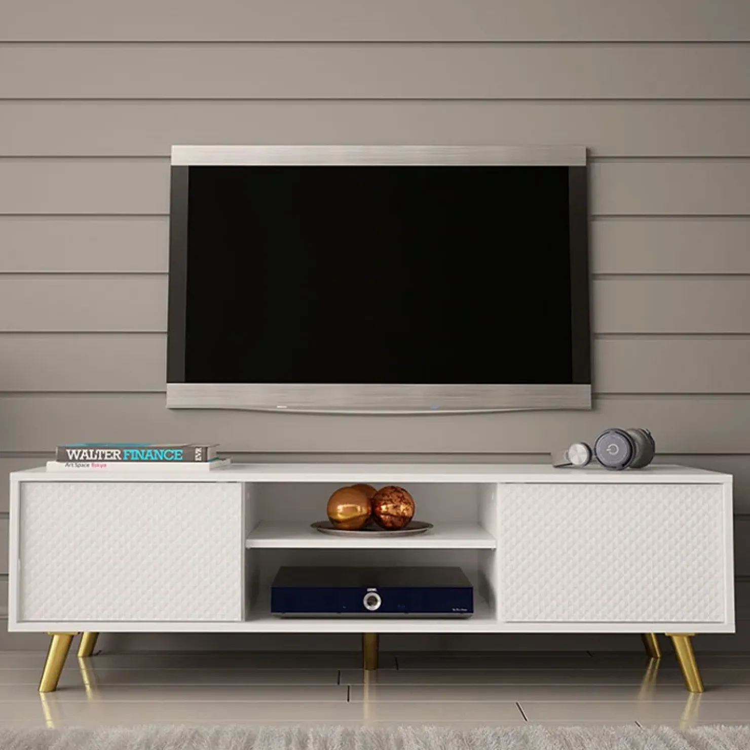 Garnero Arredamenti Mobile porta TV 140x42h cm 2 ante 2 vani a giorno bianco Nyborg Hot