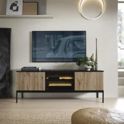 Garnero Arredamenti Mobile porta TV 153x56h cm 3 ante moderno nero rovere antico cannettato Bali Best