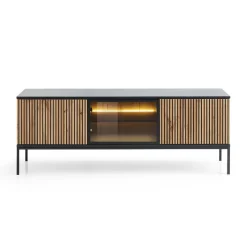 Garnero Arredamenti Mobile porta TV 153x56h cm 3 ante moderno nero rovere antico cannettato Bali Best