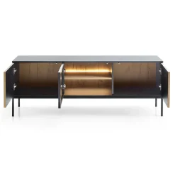 Garnero Arredamenti Mobile porta TV 153x56h cm 3 ante moderno nero rovere antico cannettato Bali Best