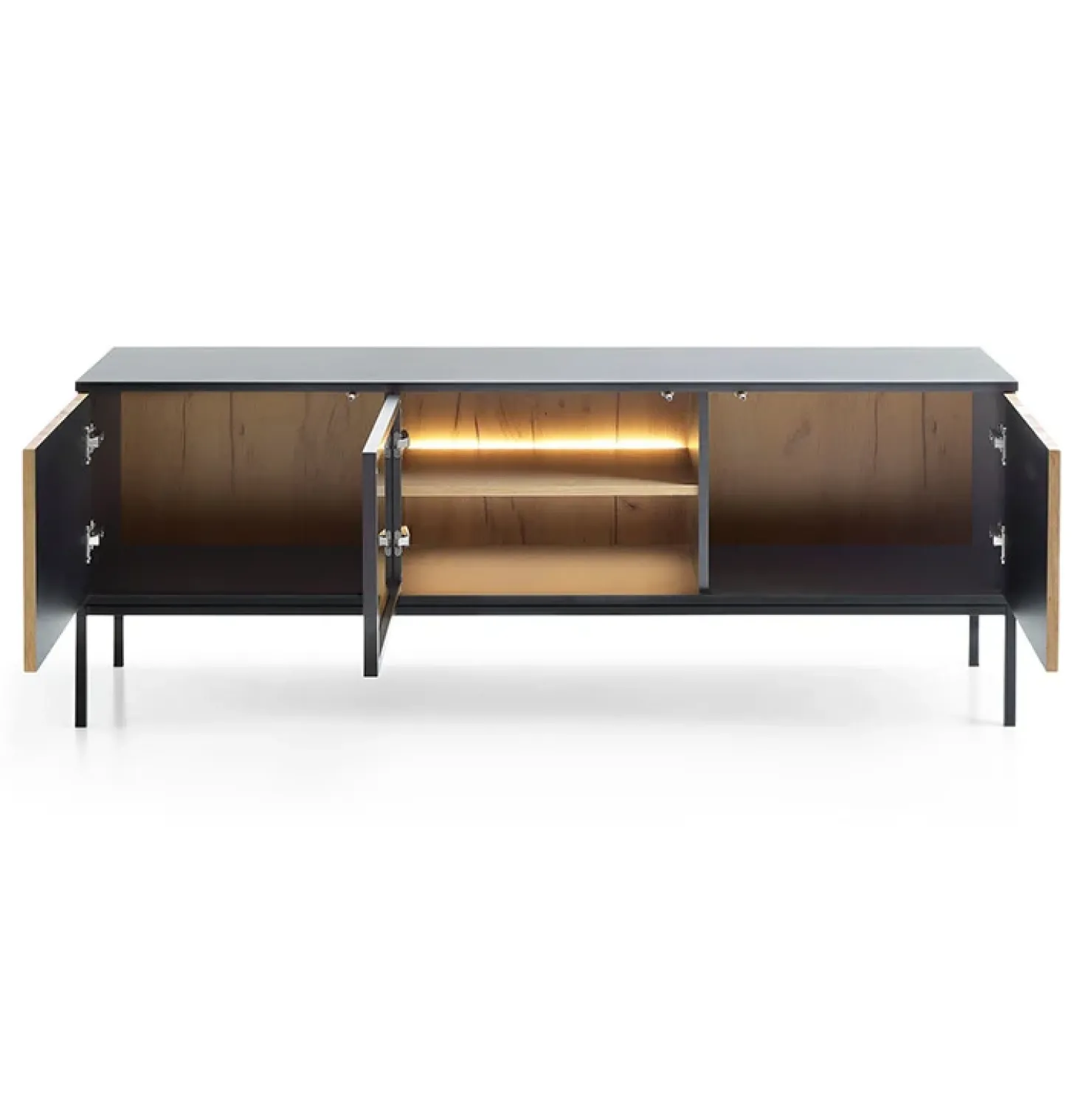 Garnero Arredamenti Mobile porta TV 153x56h cm 3 ante moderno nero rovere antico cannettato Bali Best