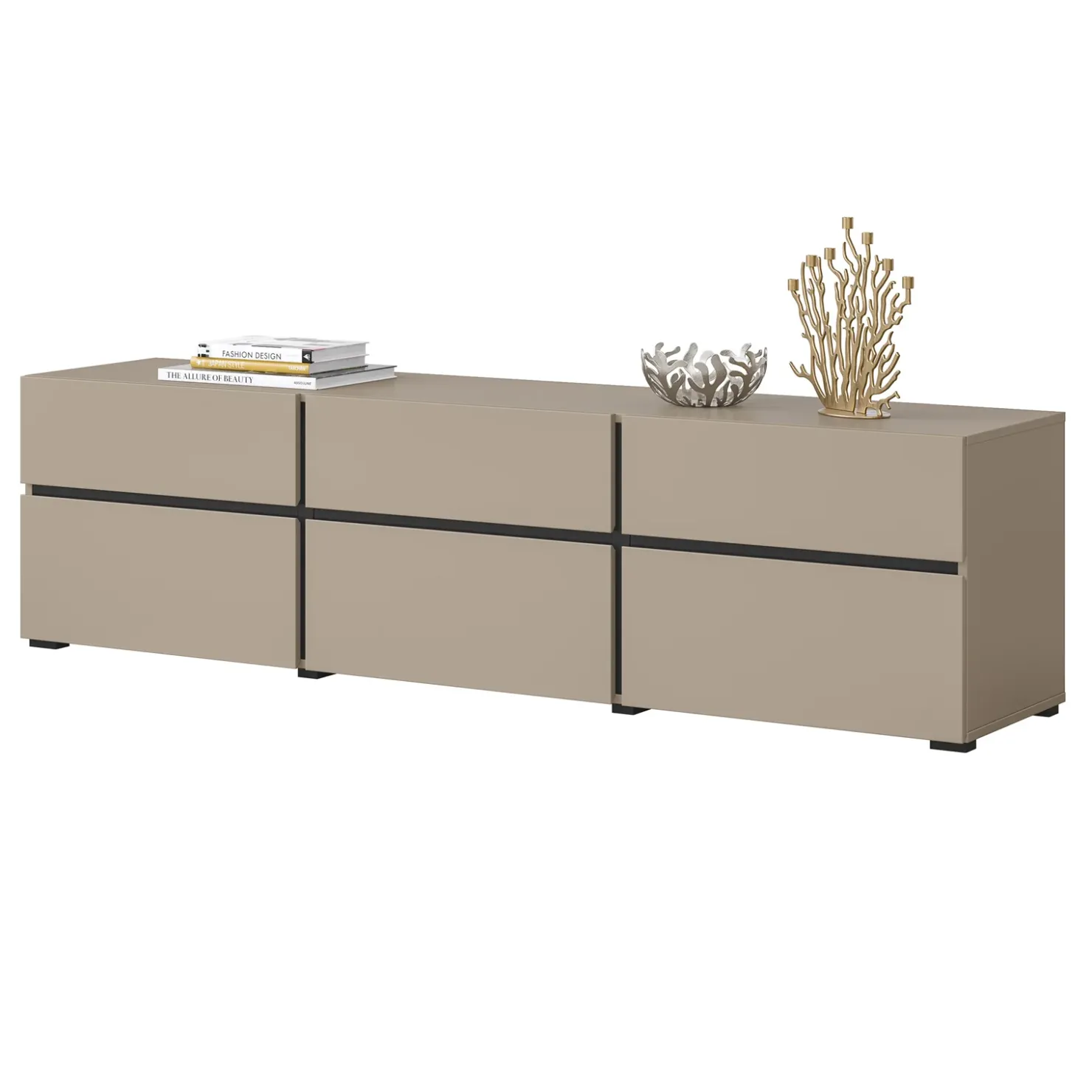 Garnero Arredamenti Mobile porta TV 180x48h cm 3 ante a ribalta 3 cassetti nero Lolla Tortora Outlet