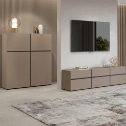 Garnero Arredamenti Mobile porta TV 180x48h cm 3 ante a ribalta 3 cassetti nero Lolla Tortora Outlet