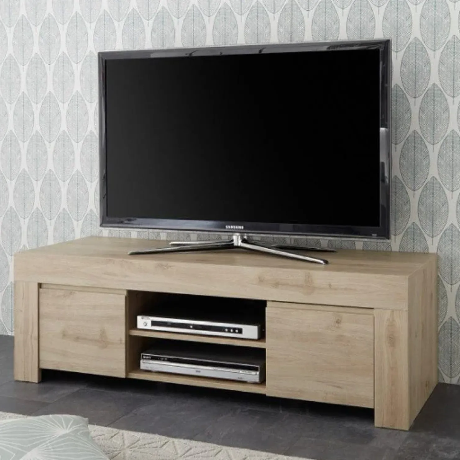 Garnero Arredamenti Mobile porta TV 138x44h cm 2 ante 2 vani moderno chiaro Halston Rovere Best