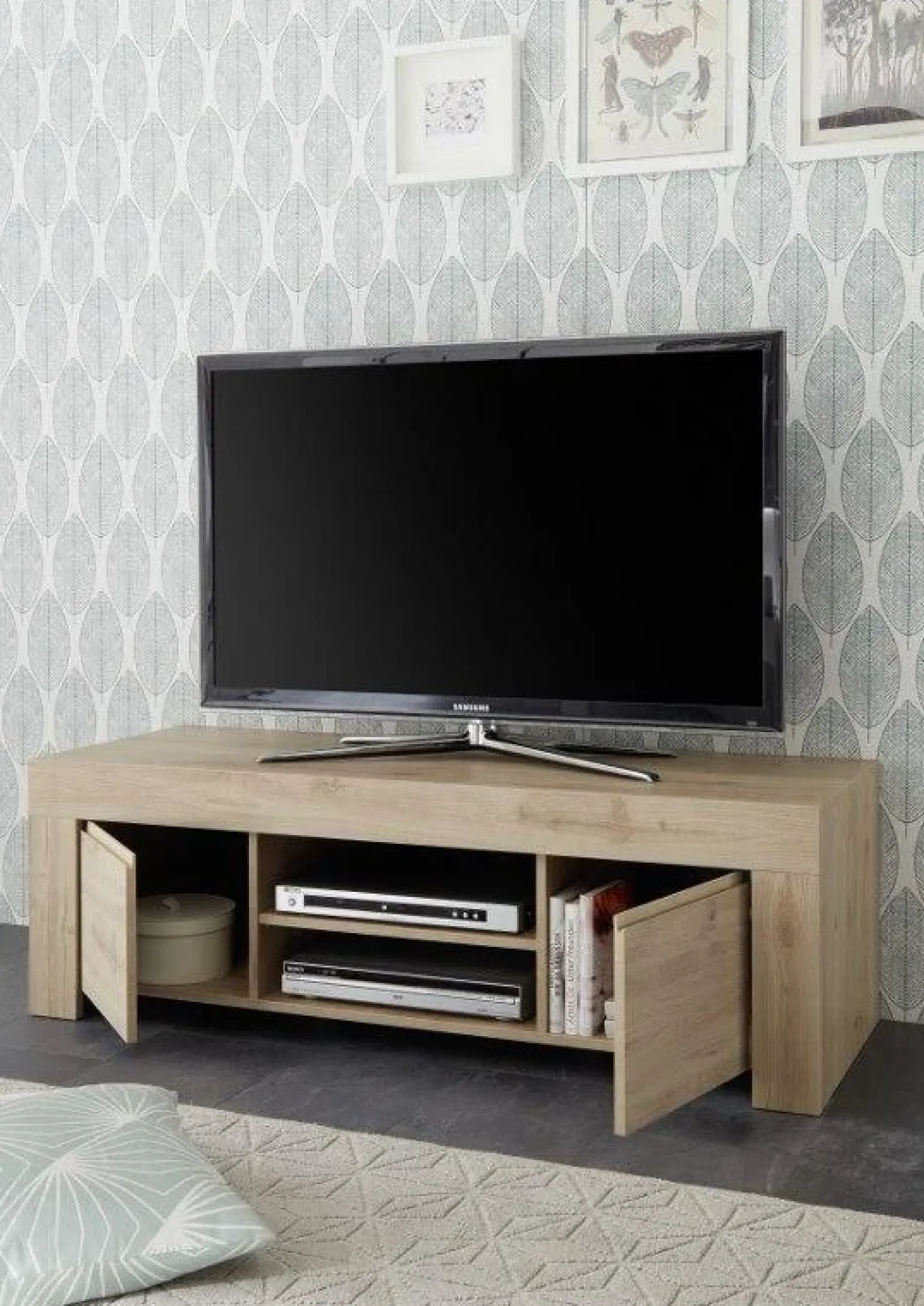 Garnero Arredamenti Mobile porta TV 138x44h cm 2 ante 2 vani moderno chiaro Halston Rovere Best