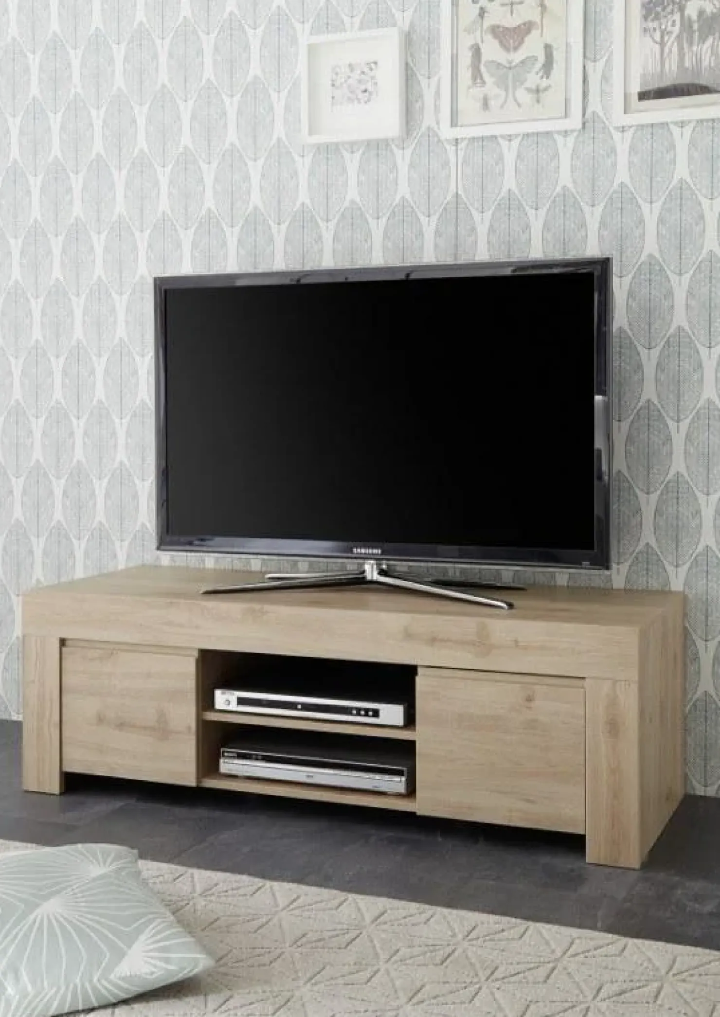 Garnero Arredamenti Mobile porta TV 138x44h cm 2 ante 2 vani moderno chiaro Halston Rovere Best