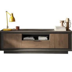 Garnero Arredamenti Mobile porta TV 184x58h cm 2 ante 1 cassetto antracite rovere scuro Deluxe Antracite - Noce New