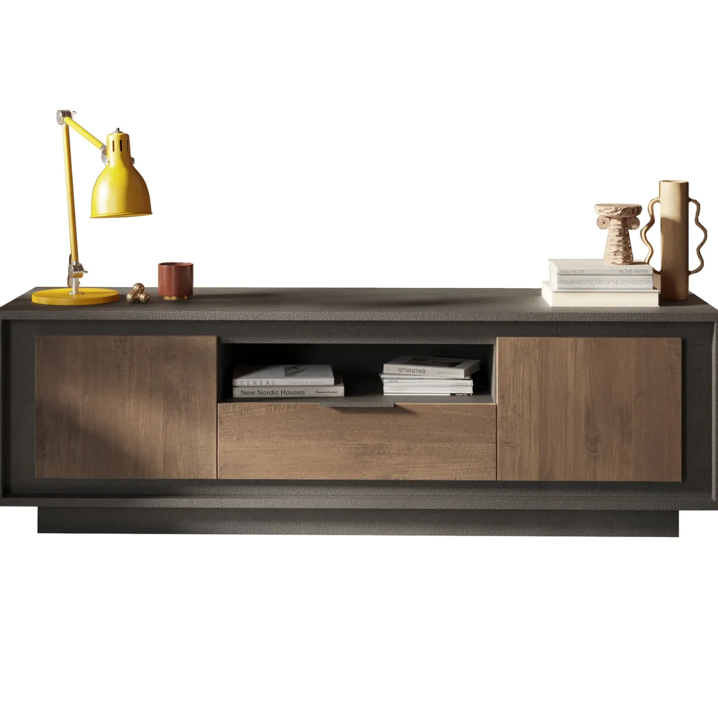 Garnero Arredamenti Mobile porta TV 184x58h cm 2 ante 1 cassetto antracite rovere scuro Deluxe Antracite - Noce New