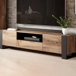 Garnero Arredamenti Mobile porta TV 180x48h cm 2 ante 1 cassetto legno antracite Tampere Clearance