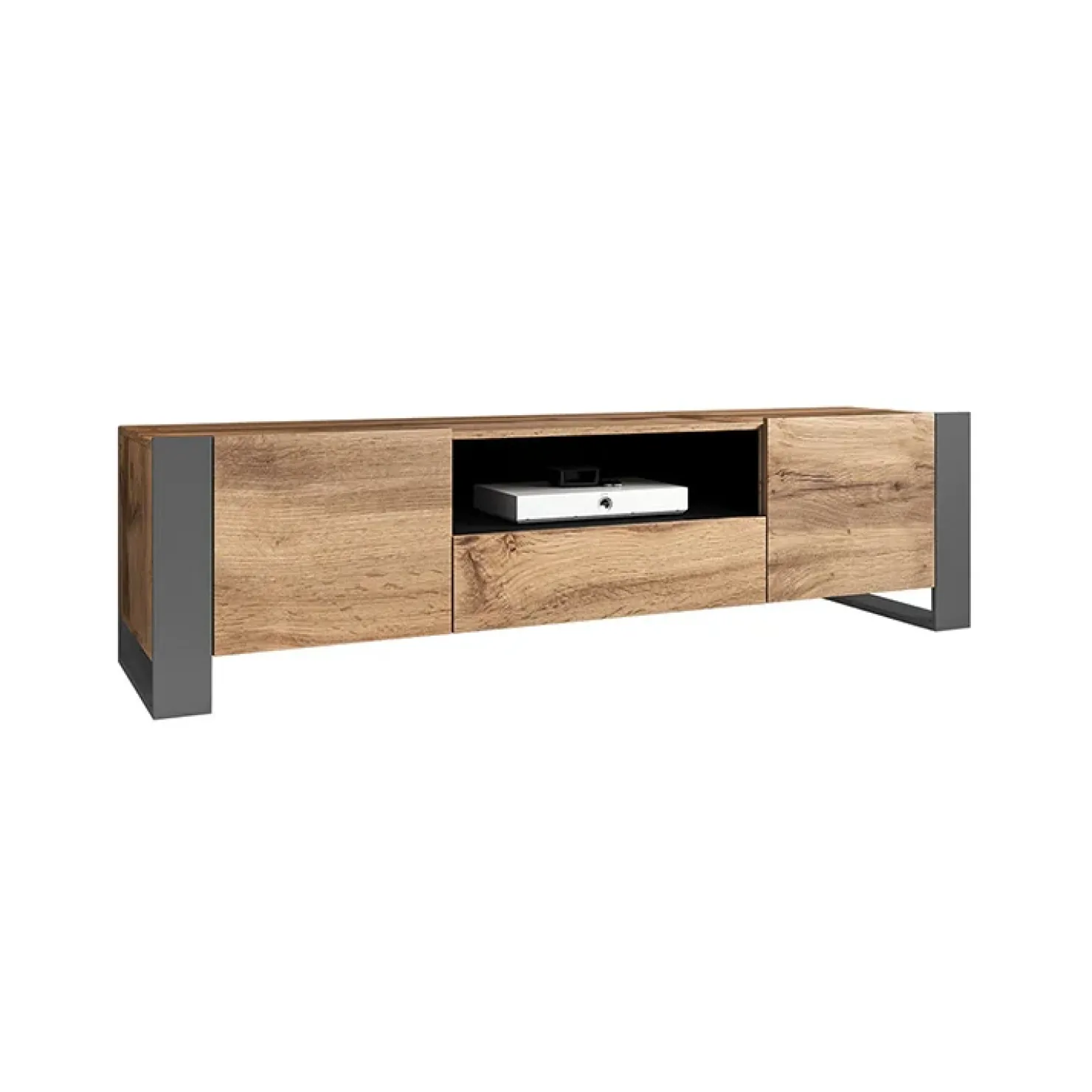 Garnero Arredamenti Mobile porta TV 180x48h cm 2 ante 1 cassetto legno antracite Tampere Clearance