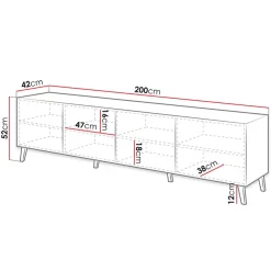 Garnero Arredamenti Mobile porta TV 200x52h cm 4 ante con frontale decorato Placida Nero Lucido Discount