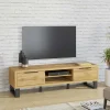 Garnero Arredamenti Mobile porta TV 180x50h cm 2 ante soggiorno quercia metallo nero Petra