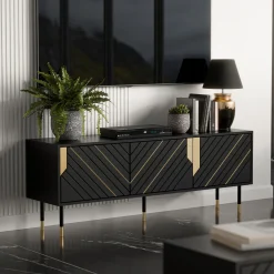 Garnero Arredamenti Mobile porta tv 154x55h cm 3 ante moderno nero oro Golden Clearance