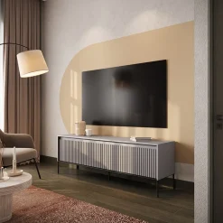 Garnero Arredamenti Mobile porta TV 167x56h cm 2 ante led cannettato nero Camelia Grigio Sale