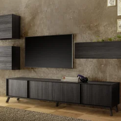 Garnero Arredamenti Mobile porta TV 205x48h cm 4 ante Tosca Nero Frassinato Sale