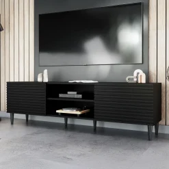 Garnero Arredamenti Mobile porta tv 180x53h cm 2 ante 2 vani a giorno cannettato nero Flippo Online