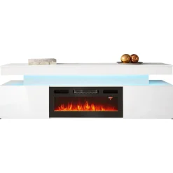 Garnero Arredamenti Mobile porta TV 190x59h cm 2 ante con caminetto con LED bianco Lumus Bianco Lucido Hot