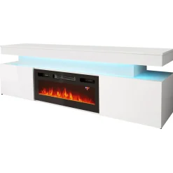 Garnero Arredamenti Mobile porta TV 190x59h cm 2 ante con caminetto con LED bianco Lumus Bianco Lucido Hot