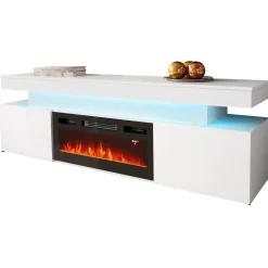 Garnero Arredamenti Mobile porta TV 190x59h cm 2 ante con caminetto con LED bianco Lumus Bianco Lucido Hot