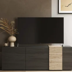 Garnero Arredamenti Mobile porta TV 181x59h cm 3 ante titanio rovere Universal Antracite - Rovere Online