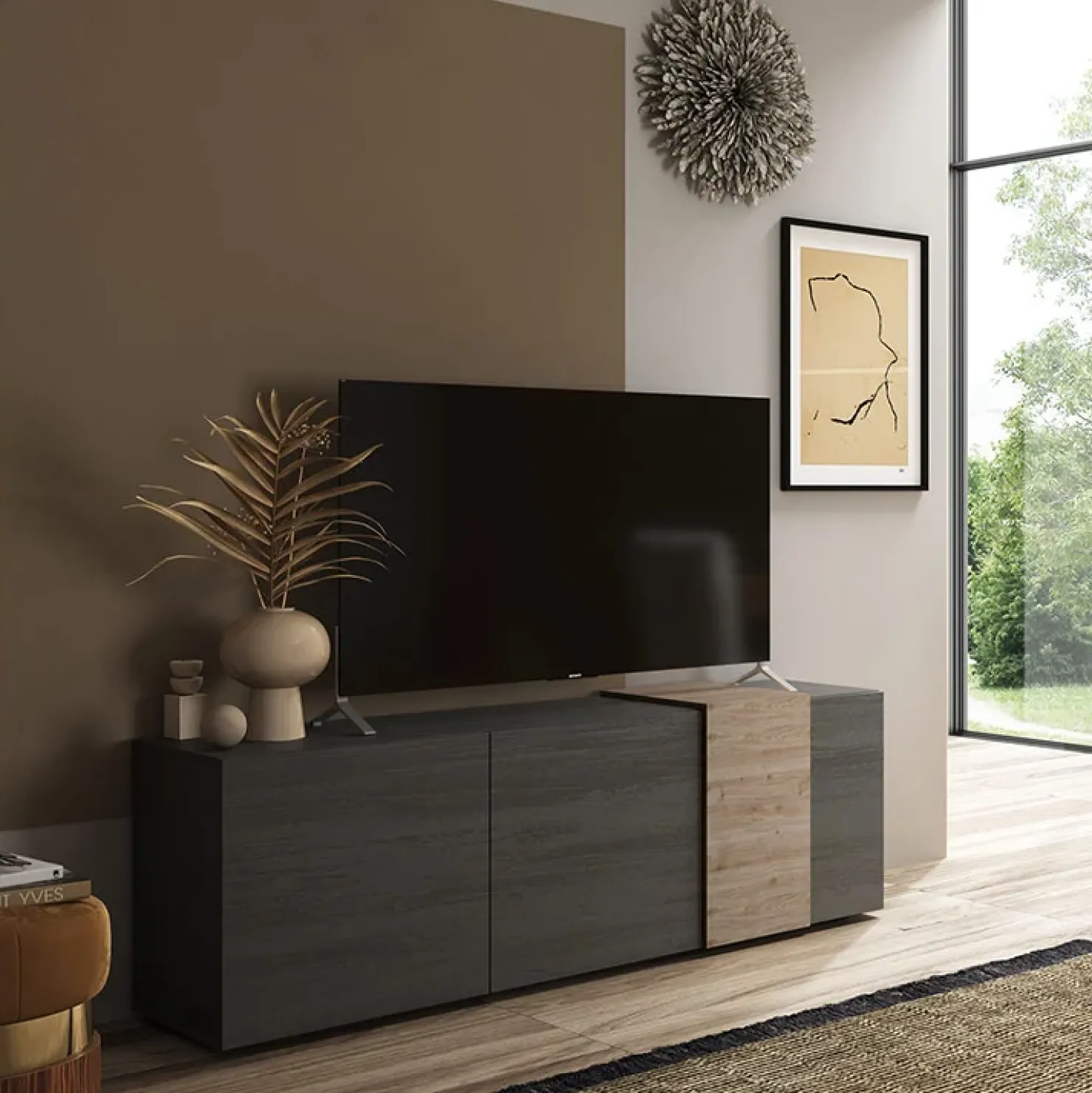 Garnero Arredamenti Mobile porta TV 181x59h cm 3 ante titanio rovere Universal Antracite - Rovere Online