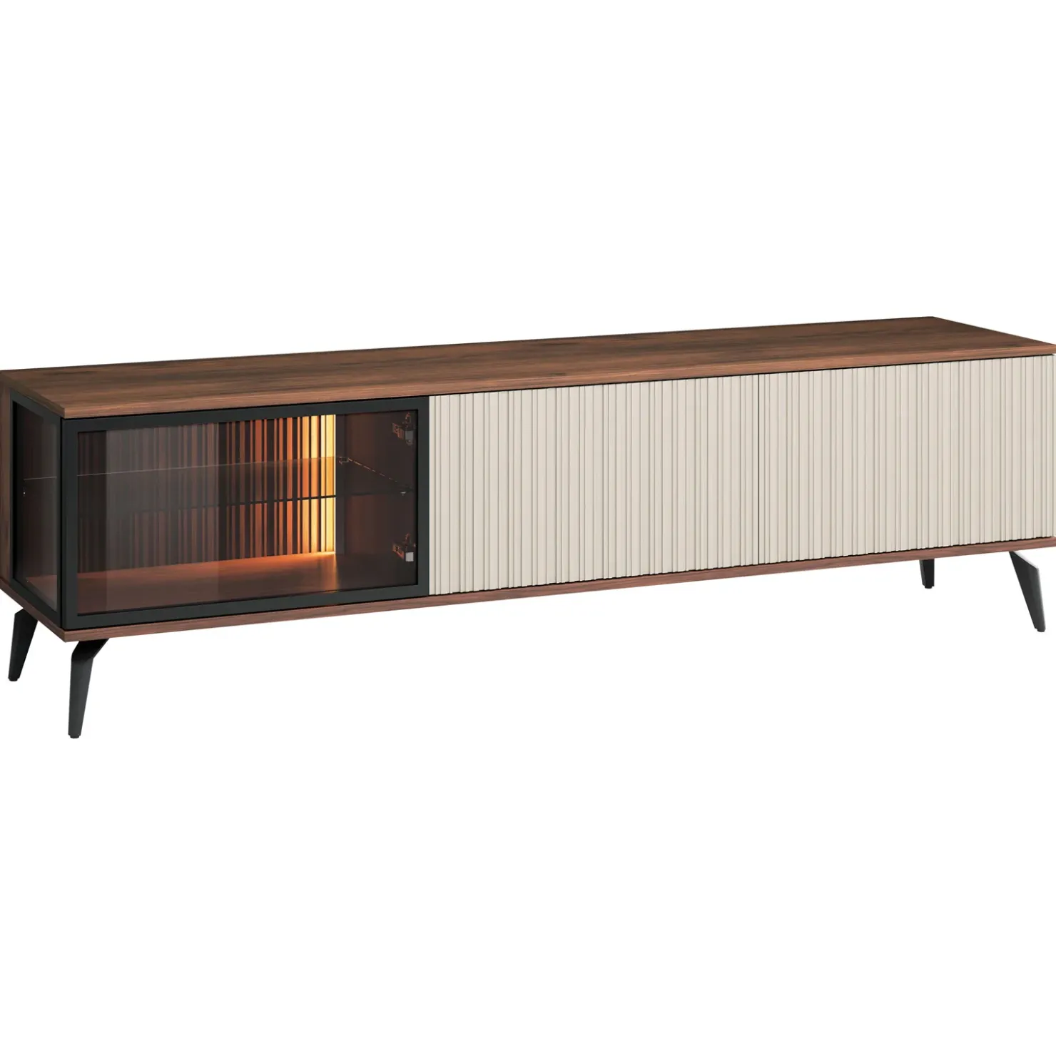 Garnero Arredamenti Mobile porta tv 180x50h cm 3 ante con LED cannettato noce beige Evelina Outlet