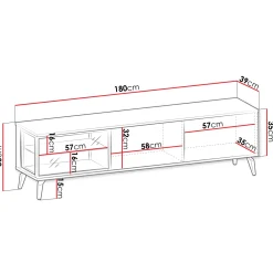 Garnero Arredamenti Mobile porta tv 180x50h cm 3 ante con LED cannettato noce beige Evelina Outlet