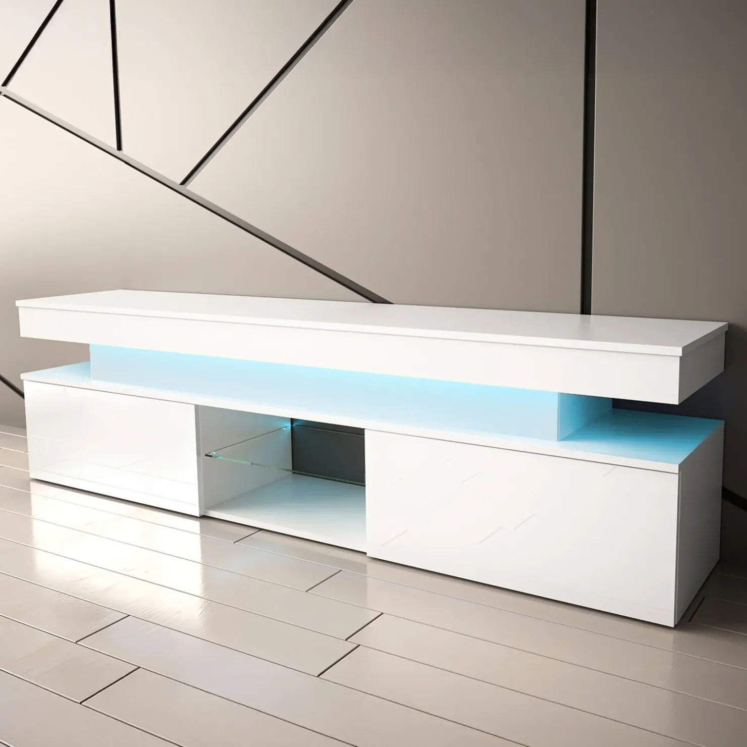 Garnero Arredamenti Mobile porta TV 190x54h cm 2 ante con LED bianco Lumus Bianco Lucido Clearance