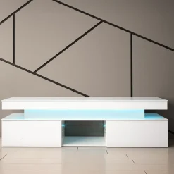 Garnero Arredamenti Mobile porta TV 190x54h cm 2 ante con LED bianco Lumus Bianco Lucido Clearance