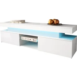 Garnero Arredamenti Mobile porta TV 190x54h cm 2 ante con LED bianco Lumus Bianco Lucido Clearance