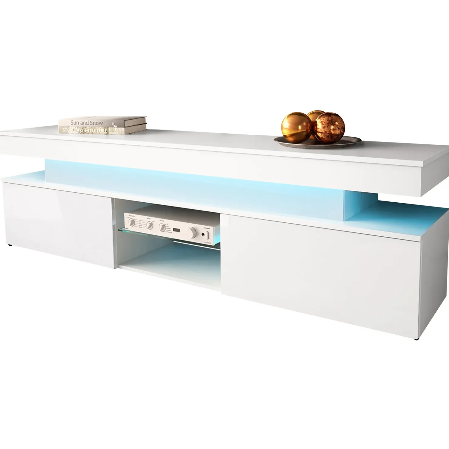 Garnero Arredamenti Mobile porta TV 190x54h cm 2 ante con LED bianco Lumus Bianco Lucido Clearance