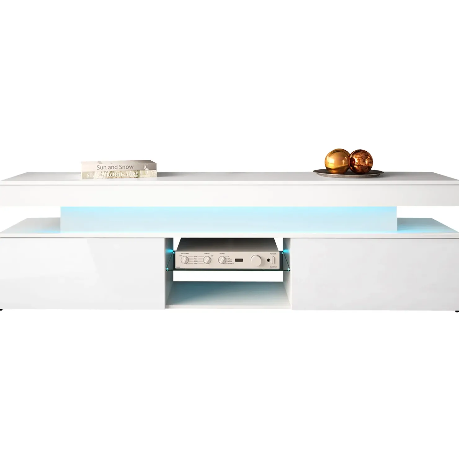 Garnero Arredamenti Mobile porta TV 190x54h cm 2 ante con LED bianco Lumus Bianco Lucido Clearance