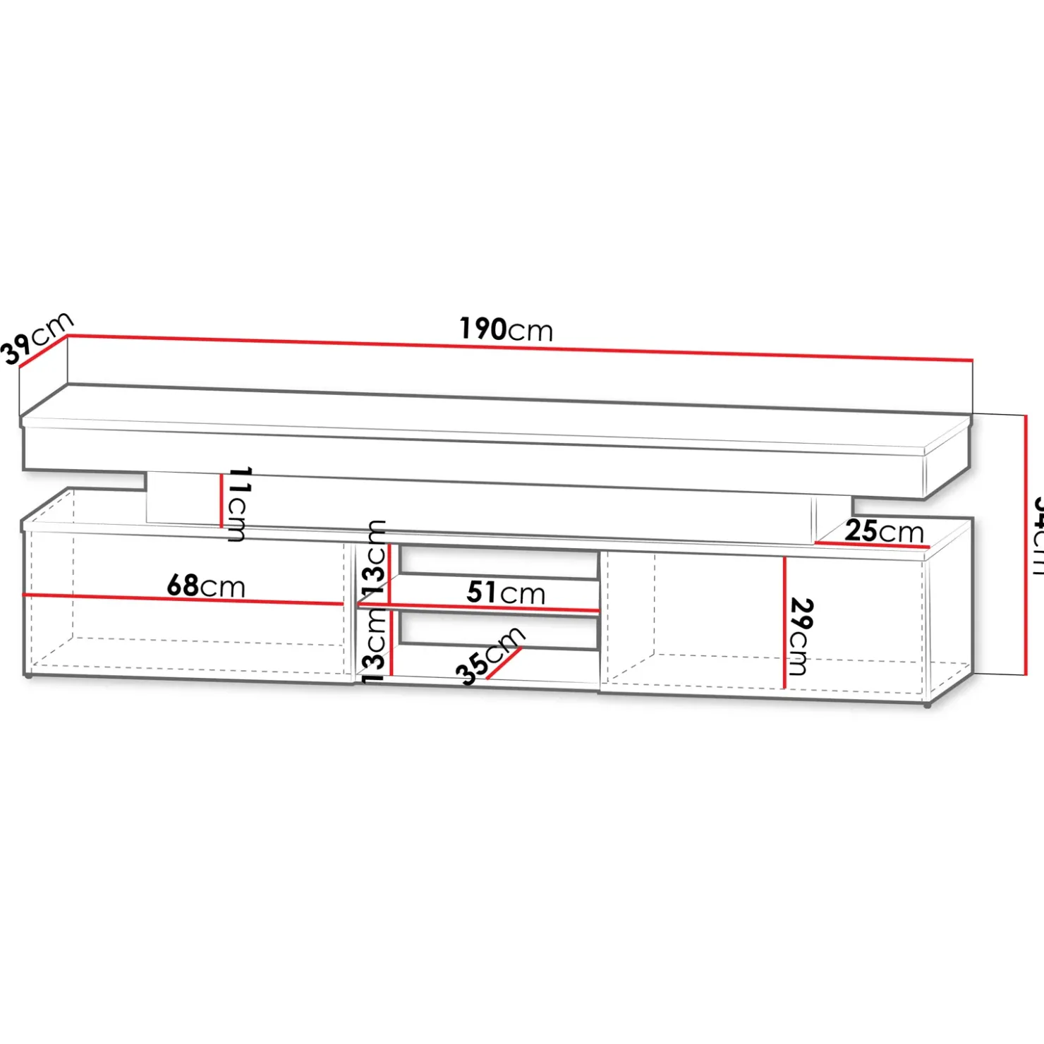 Garnero Arredamenti Mobile porta TV 190x54h cm 2 ante con LED bianco Lumus Bianco Lucido Clearance