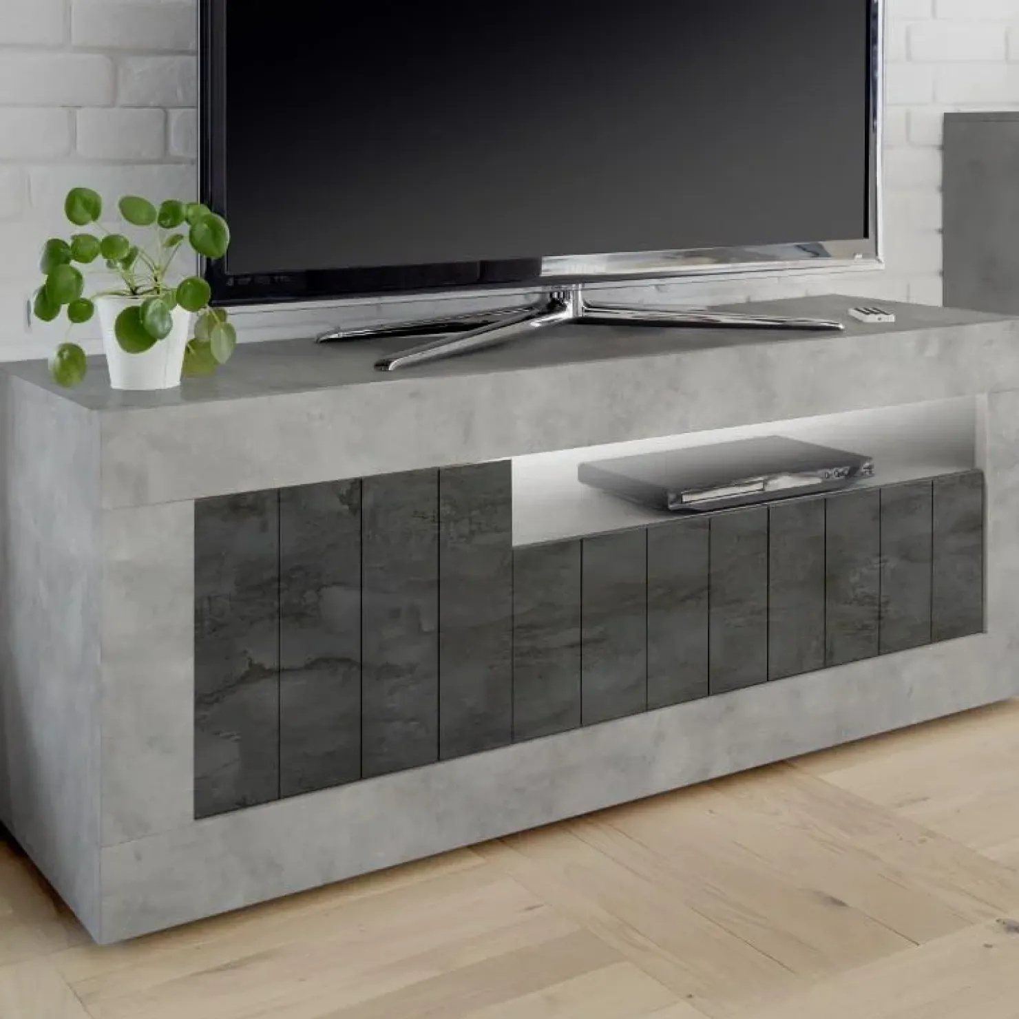 Garnero Arredamenti Mobile porta TV 138x56h cm 3 ante soggiorno cemento ossido Florena Hot