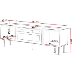 Garnero Arredamenti Mobile porta TV 181x59h cm 2 ante con caminetto con frontali decorati nero Daniele Nero Opaco New