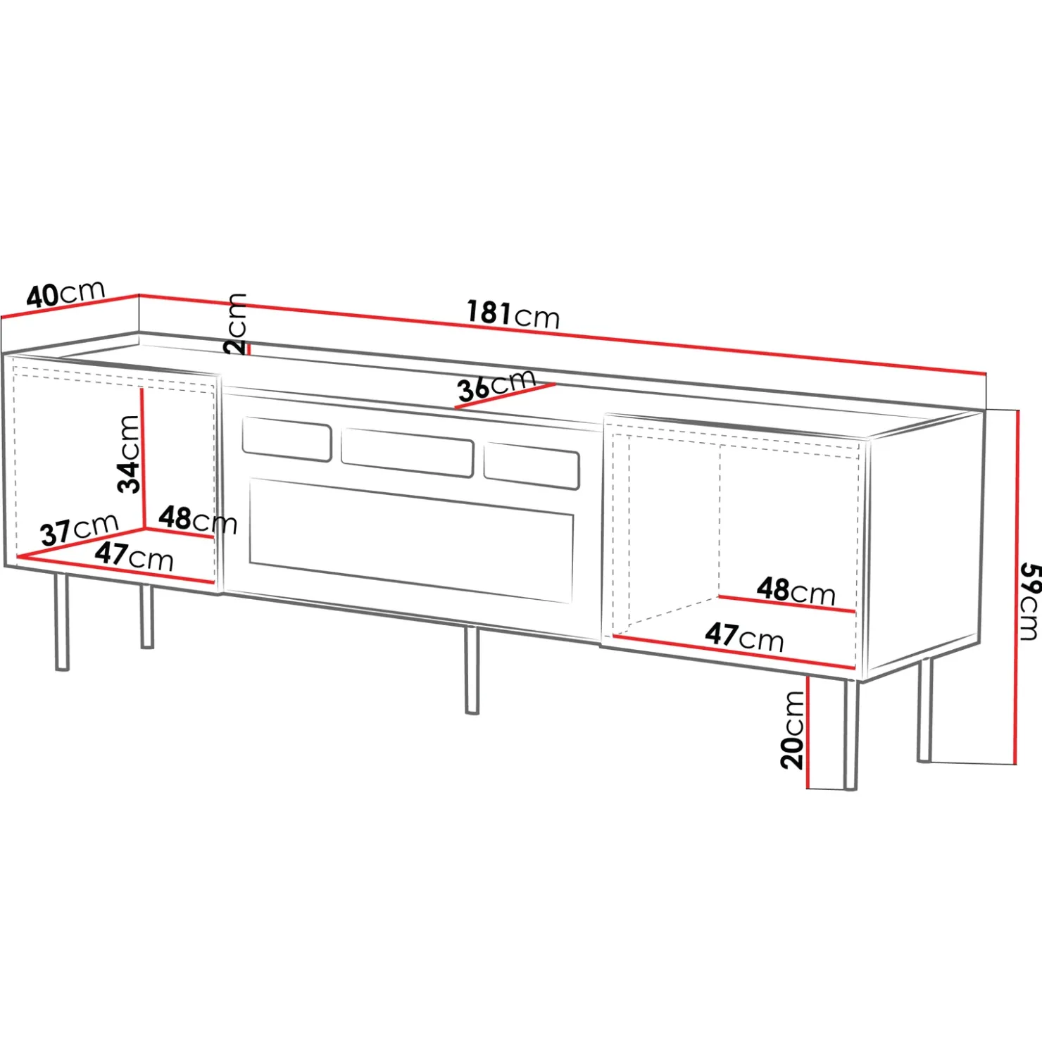 Garnero Arredamenti Mobile porta TV 181x59h cm 2 ante con caminetto con frontali decorati nero Daniele Nero Opaco New