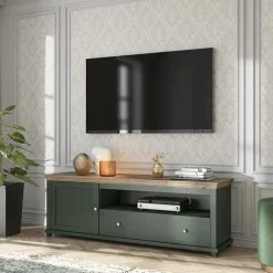 Garnero Arredamenti Mobile porta TV 181x61h cm 1 anta 1 cassetto moderno scuro quercia Texel Verde New