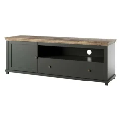 Garnero Arredamenti Mobile porta TV 181x61h cm 1 anta 1 cassetto moderno scuro quercia Texel Verde New