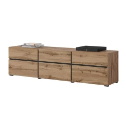 Garnero Arredamenti Mobile porta TV 180x48h cm 3 ante a ribalta 3 cassetti nero Lolla Rovere Sale