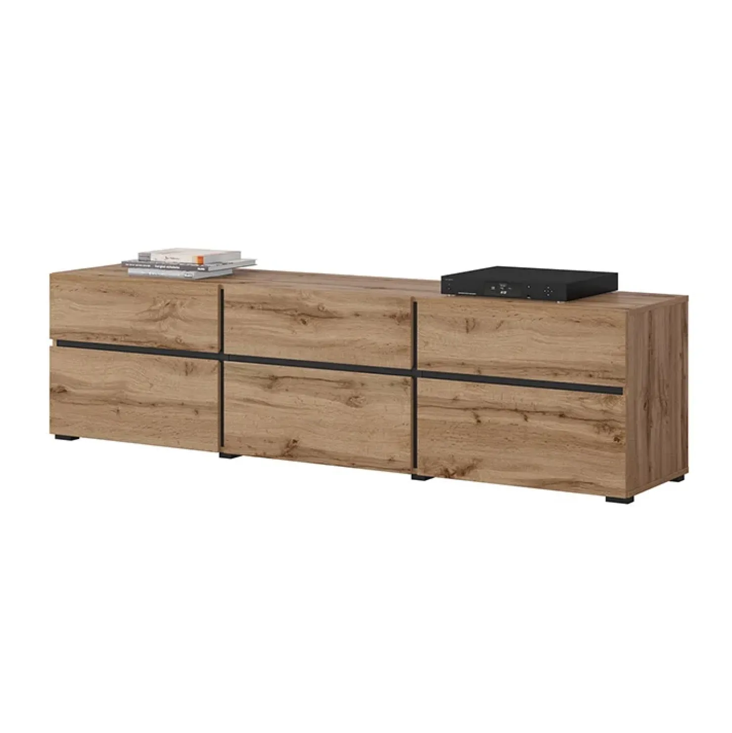 Garnero Arredamenti Mobile porta TV 180x48h cm 3 ante a ribalta 3 cassetti nero Lolla Rovere Sale