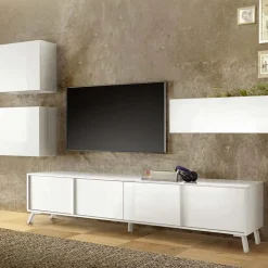 Garnero Arredamenti Mobile porta TV 205x48h cm 4 ante Tosca Bianco Lucido Discount