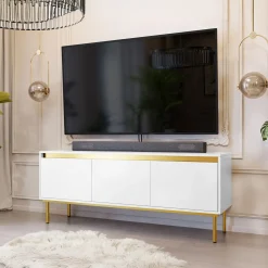 Garnero Arredamenti Mobile porta TV 150x60h cm 3 ante bianco oro Praga Bianco Opaco - Oro Sale
